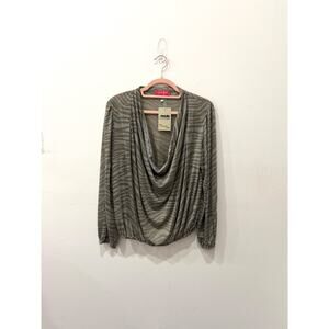 Vanita Rosa Viscose Zebra Print Semi Sheer Drape Cowl Neck Top Gray Women's M